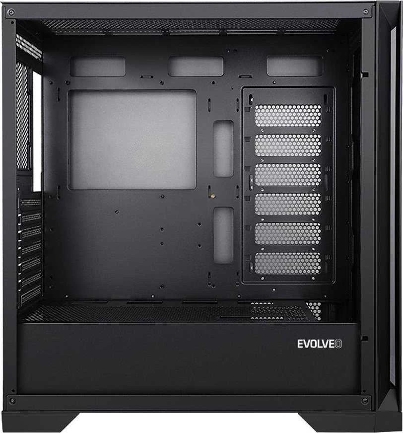 EVOLVEO Ptero Q2+, 2x priekinis skydelis - stiklas / tinklelis, ATX dėklas, juodas, 4x ARGB ventiliatorius