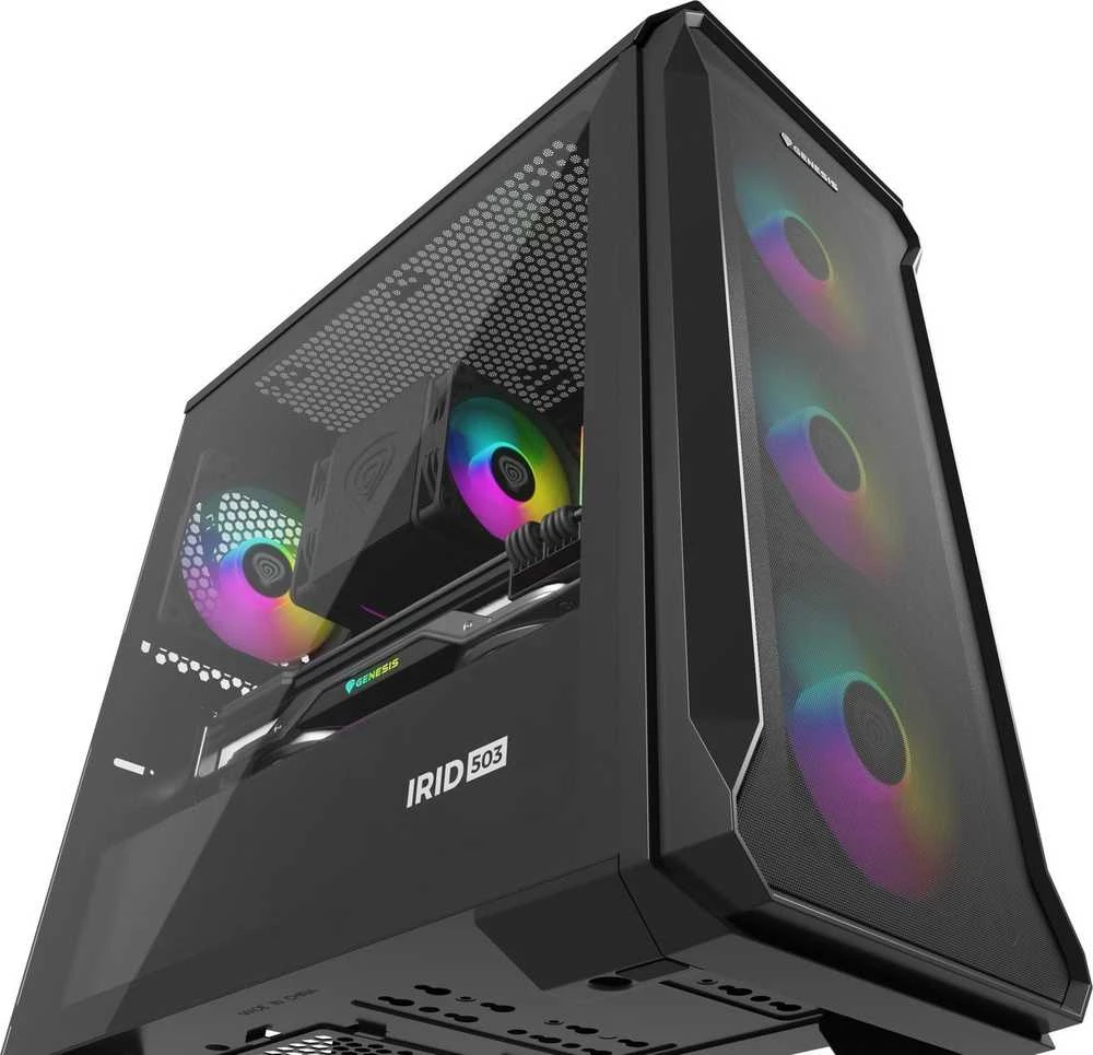 GENESIS IRID 503 ARGB Pc case, Micro tower, 2xUSB 2.0, 2x Jack, 1xUSB 3.0, Juodas | Genesis | IRID 503 ARGB | Juodas | ATX
