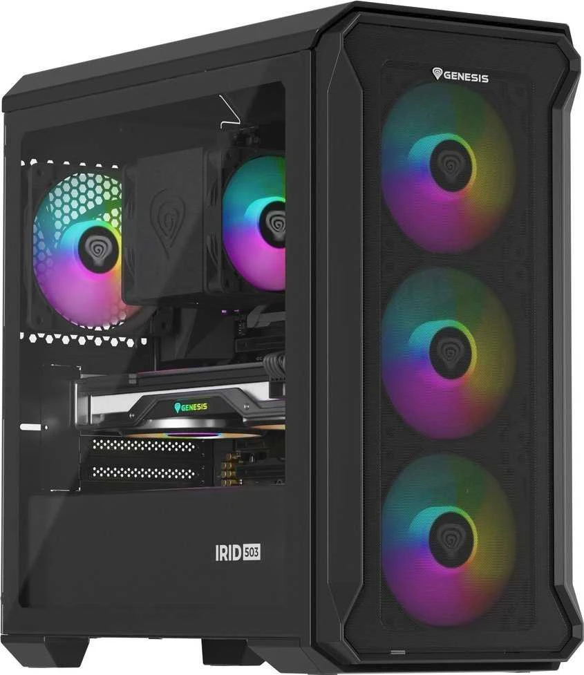 GENESIS IRID 503 ARGB Pc case, Micro tower, 2xUSB 2.0, 2x Jack, 1xUSB 3.0, Juodas | Genesis | IRID 503 ARGB | Juodas | ATX