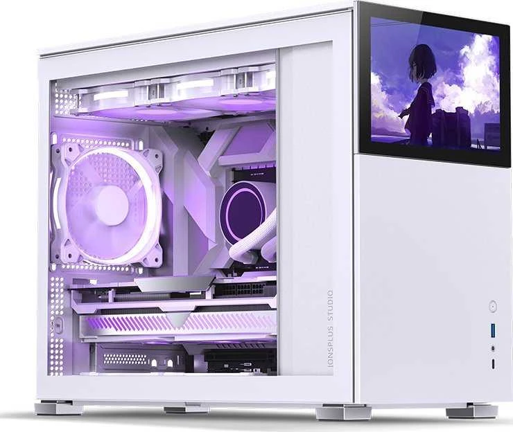 Jonsbo D31 ekrano Micro–ATX korpusas, grūdintas stiklas – balta