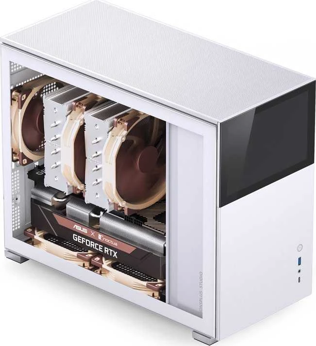 Jonsbo D31 ekrano Micro–ATX korpusas, grūdintas stiklas – balta