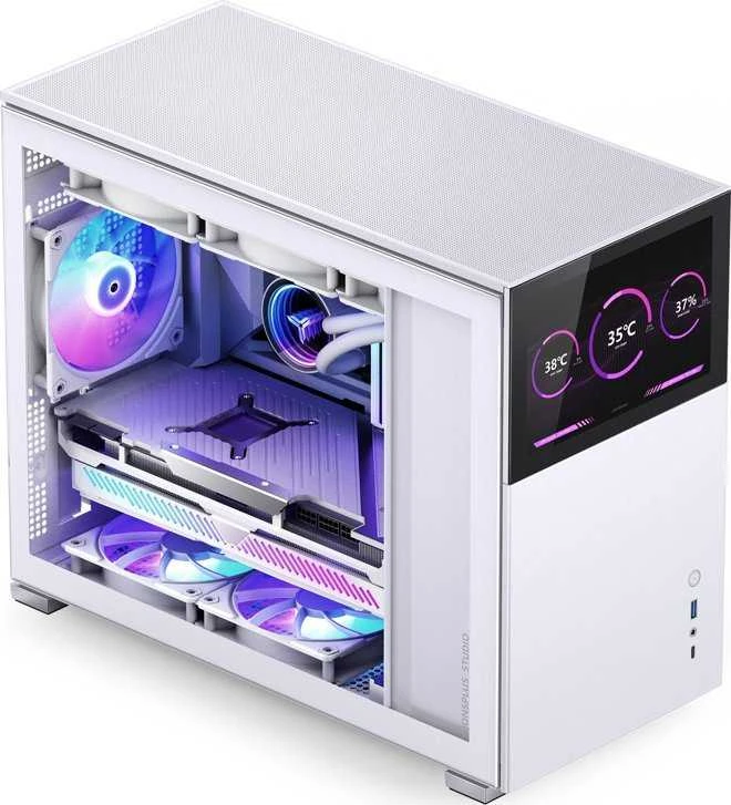 Jonsbo D31 ekrano Micro–ATX korpusas, grūdintas stiklas – balta