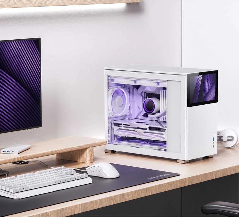 Jonsbo D31 ekrano Micro–ATX korpusas, grūdintas stiklas – balta