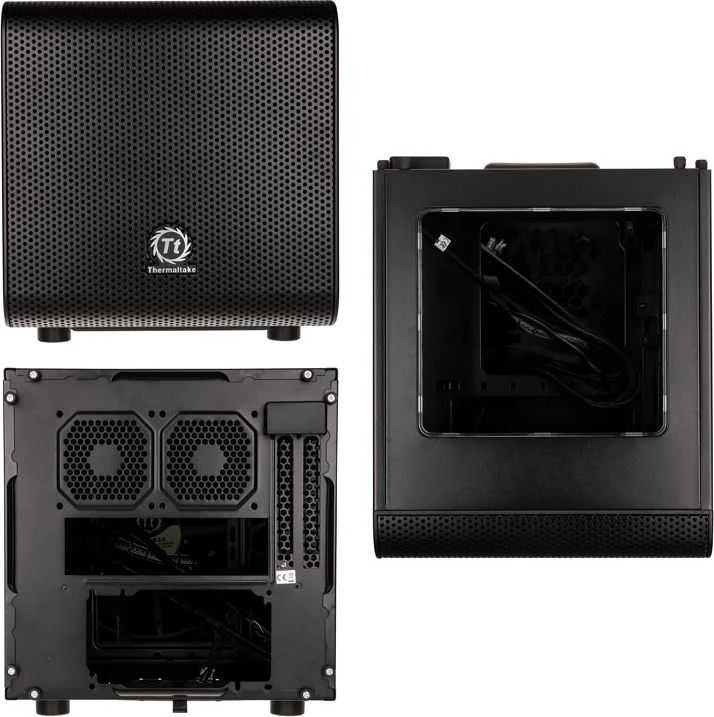 THERMALTAKE Core V1 Mini-ITX Case 2x USB 3.0 ir 1x HD Audio I/O jungtis viršuje, vienas iš anksto įdiegtas 200 mm ventiliatorius
