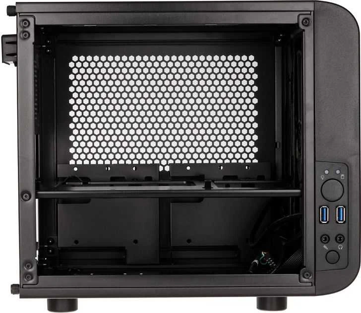 THERMALTAKE Core V1 Mini-ITX Case 2x USB 3.0 ir 1x HD Audio I/O jungtis viršuje, vienas iš anksto įdiegtas 200 mm ventiliatorius