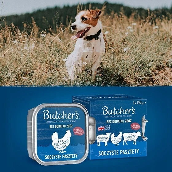 BUTCHER'S Original Mix Juicy paštetai - šlapias šunų maistas - 4 x 150g