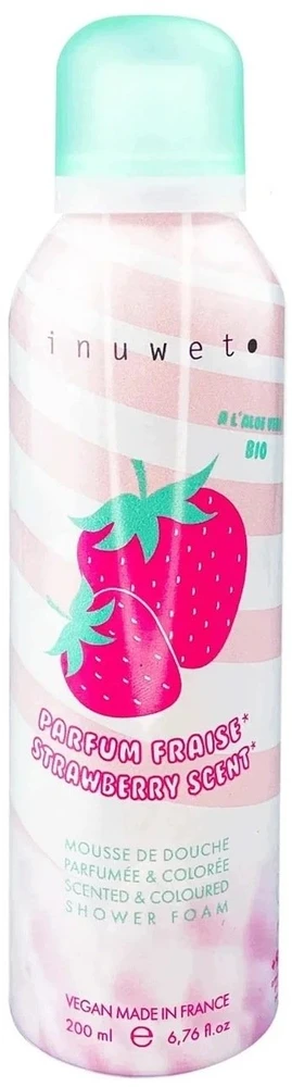 Set Inuwet: Strawberry Cleansing & Moisturising Shower Mousse, 200 ml + Scrunchy Hair Elastic + Strawberry Body Sponge + Strawberry Gift Sticker