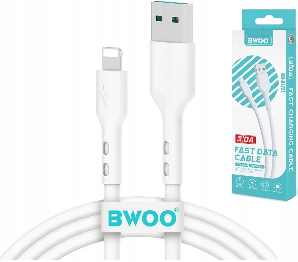 BWOO kabelis X172L USB - Lightning 1,0 m 3A baltas
