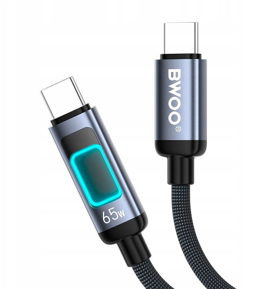 Telforceone BWOO X324CC pintas greito įkrovimo laidas su šviesos ekranu PD 60W USB-C - USB-C