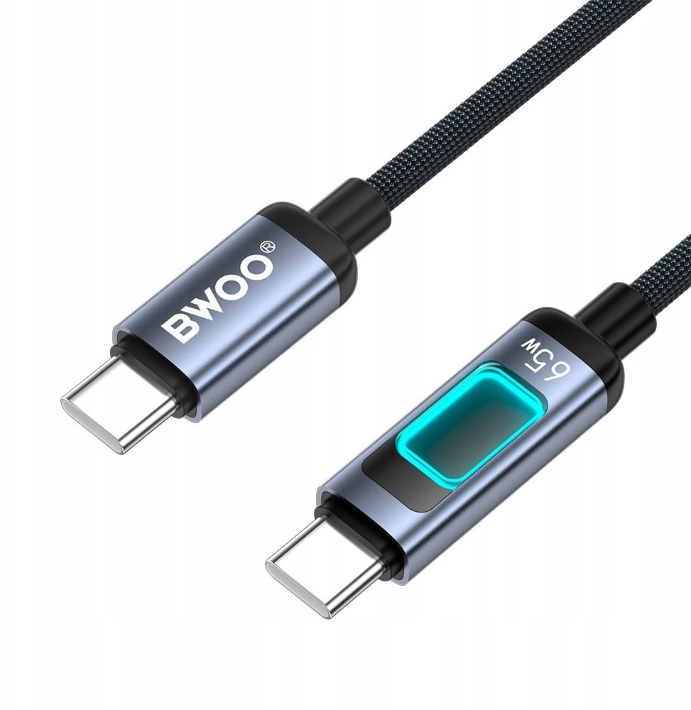 Telforceone BWOO X324CC pintas greito įkrovimo laidas su šviesos ekranu PD 60W USB-C - USB-C