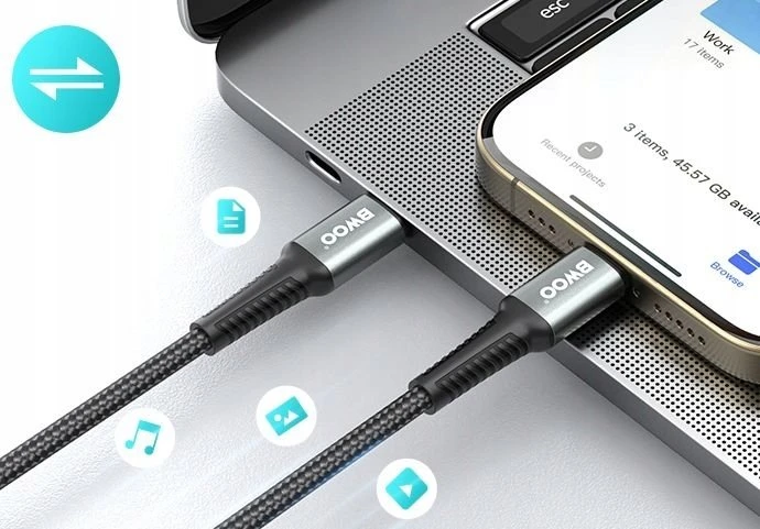 BWOO Pintas laidas USB-C – Lightning 2m 30W juodas