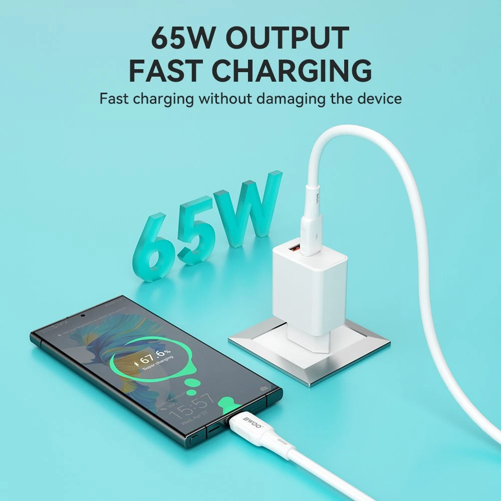 USB kabelis Bwoo (X329CC) „USB-C“ į USB-C (65W) 1m baltas