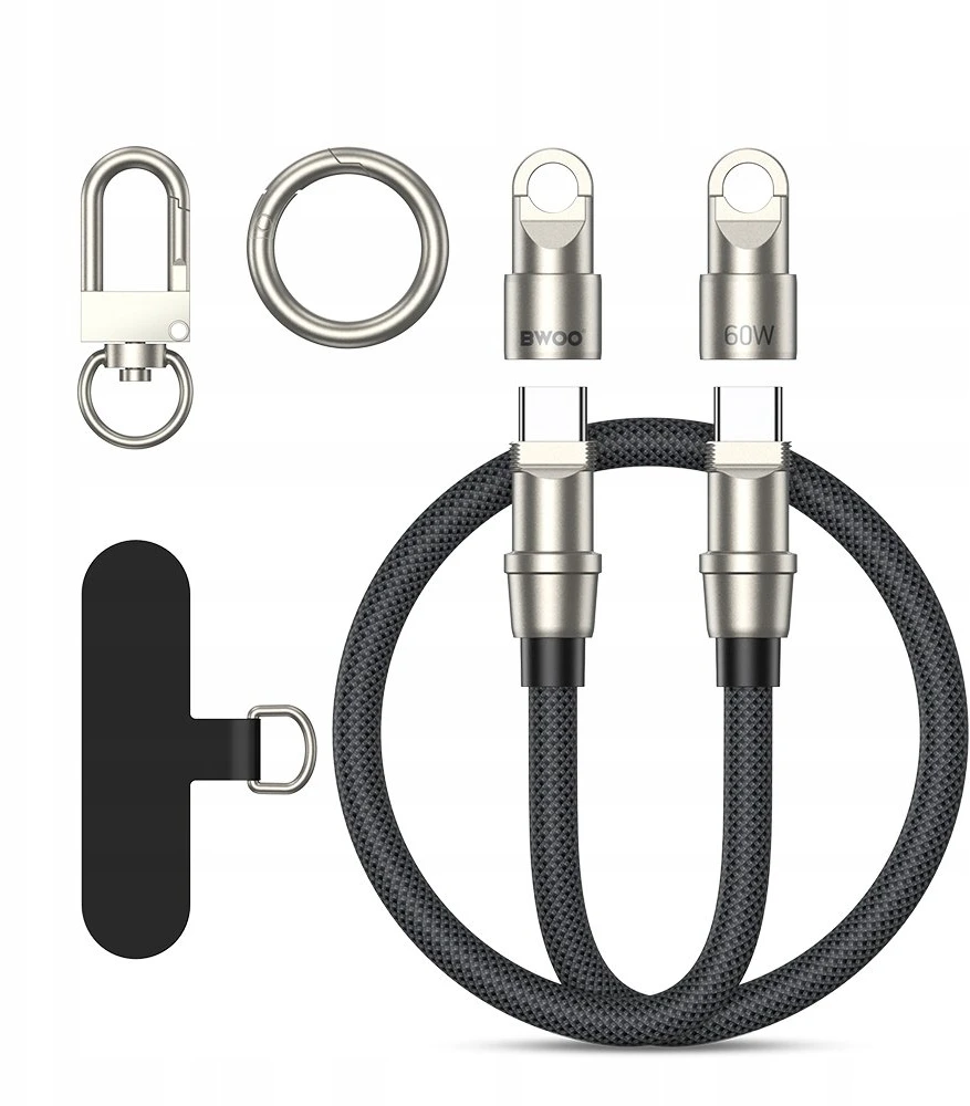 BWOO USB-C – Lightning laidas su dirželiu, 0,3 m, 27 W