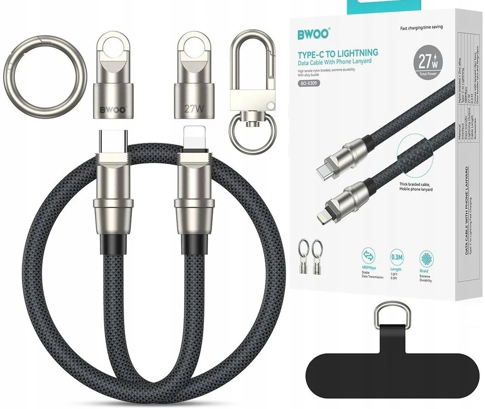 BWOO USB-C į Lightning laidas su dirželiu 1.2m 27W