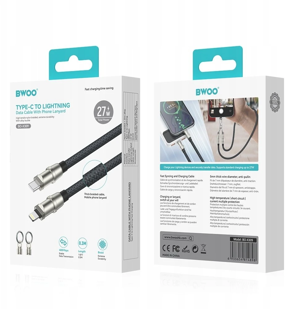 BWOO USB-C į Lightning laidas su dirželiu 1.2m 27W