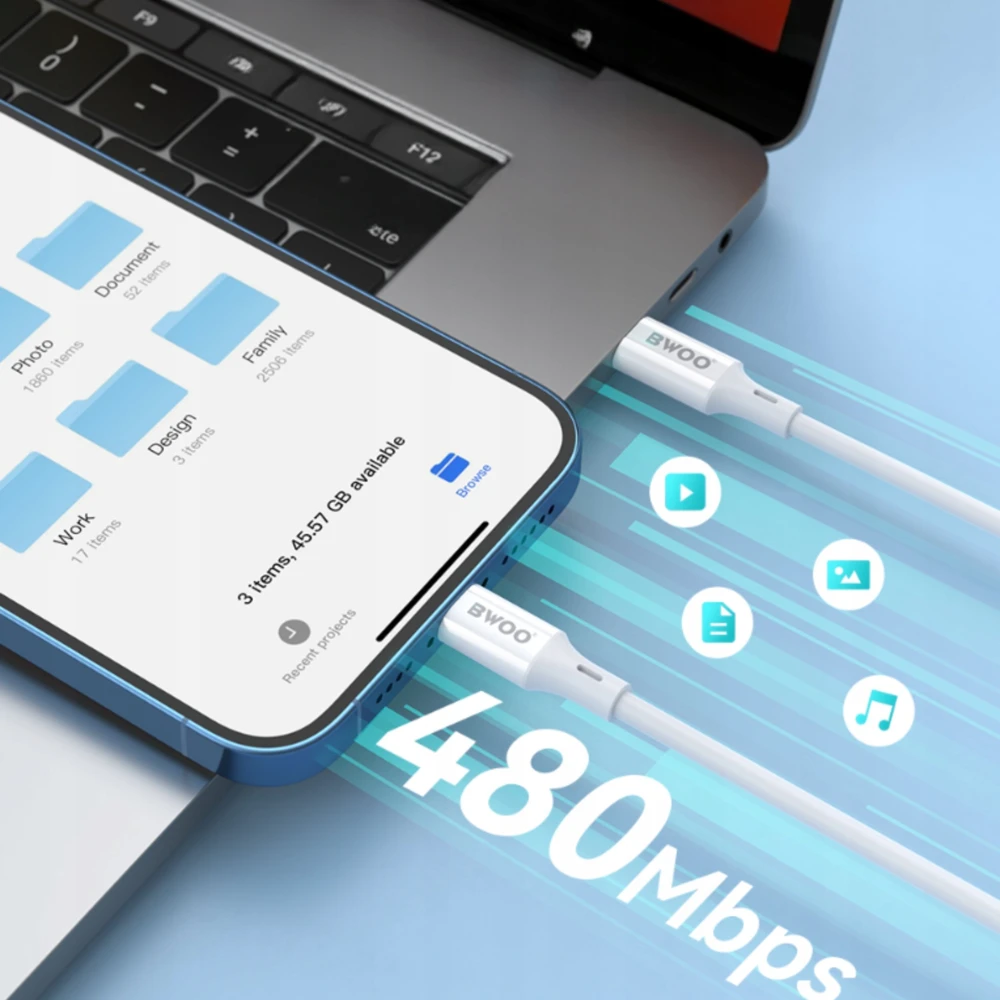 BWOO 27W kabelis X283 C-L USB-C į "Lightning" ABS korpusas + TPE