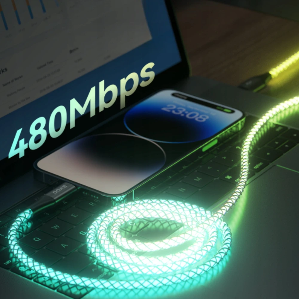 BWOO 27W kabelis X279C-L USB-C į žaibo jungtį su RGB spalvotu apšvietimu