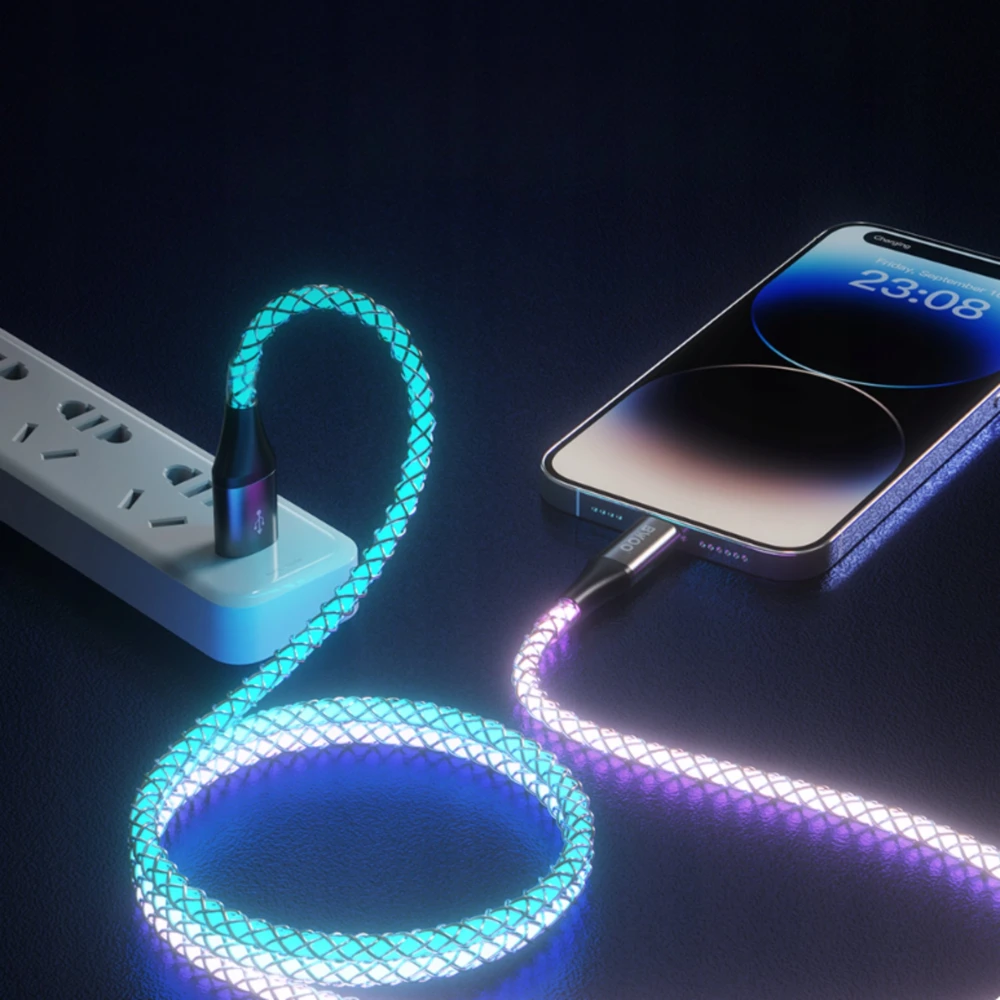 BWOO 27W kabelis X279C-L USB-C į žaibo jungtį su RGB spalvotu apšvietimu