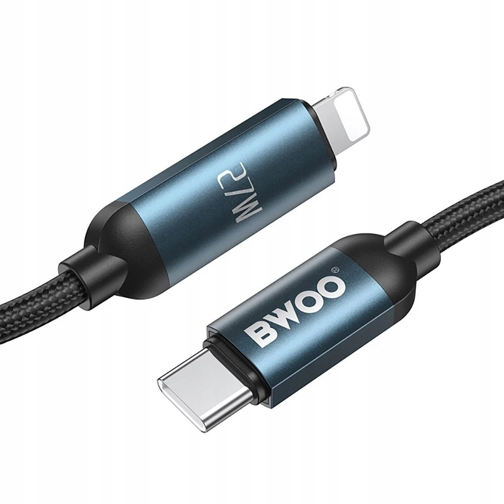 BWOO Pintas USB-C - Lightning 1 m 27 W kabelis su animuotu apšvietimu, juodas