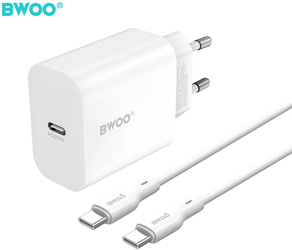 Telforceone Įkroviklis BWOO kroviklis jungiama į tinklą CDA233 PD 20W 1x USB-C balta + kabelis USB-C - USB-C