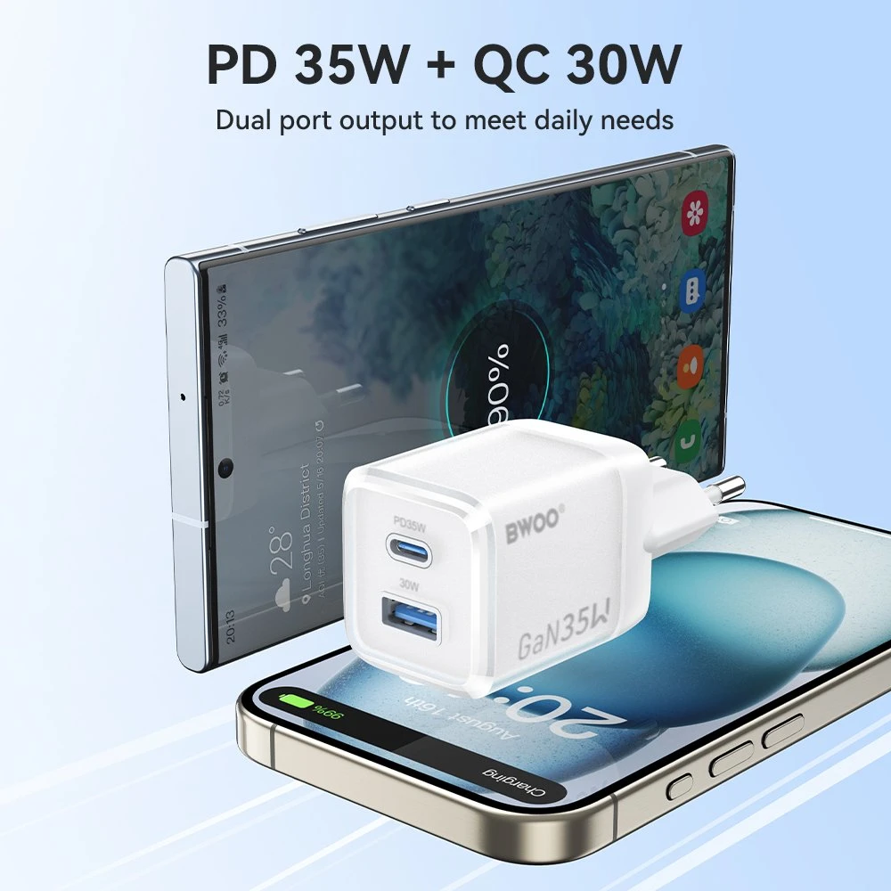 Įkroviklis Bwoo (CDA222) (1xUSB-C; 1xUSB 35W) baltas