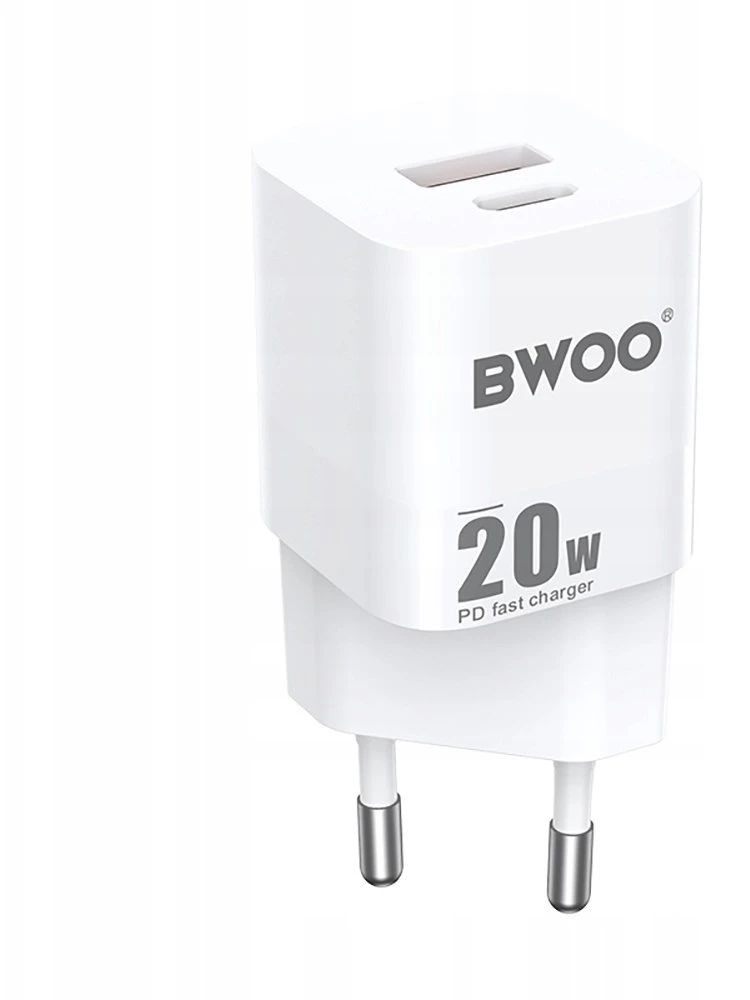 BWOO CDA156 PD sieninis įkroviklis 1x USB-C 1x USB 20W baltas