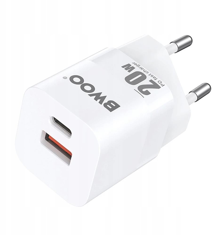 BWOO CDA156 PD sieninis įkroviklis 1x USB-C 1x USB 20W baltas