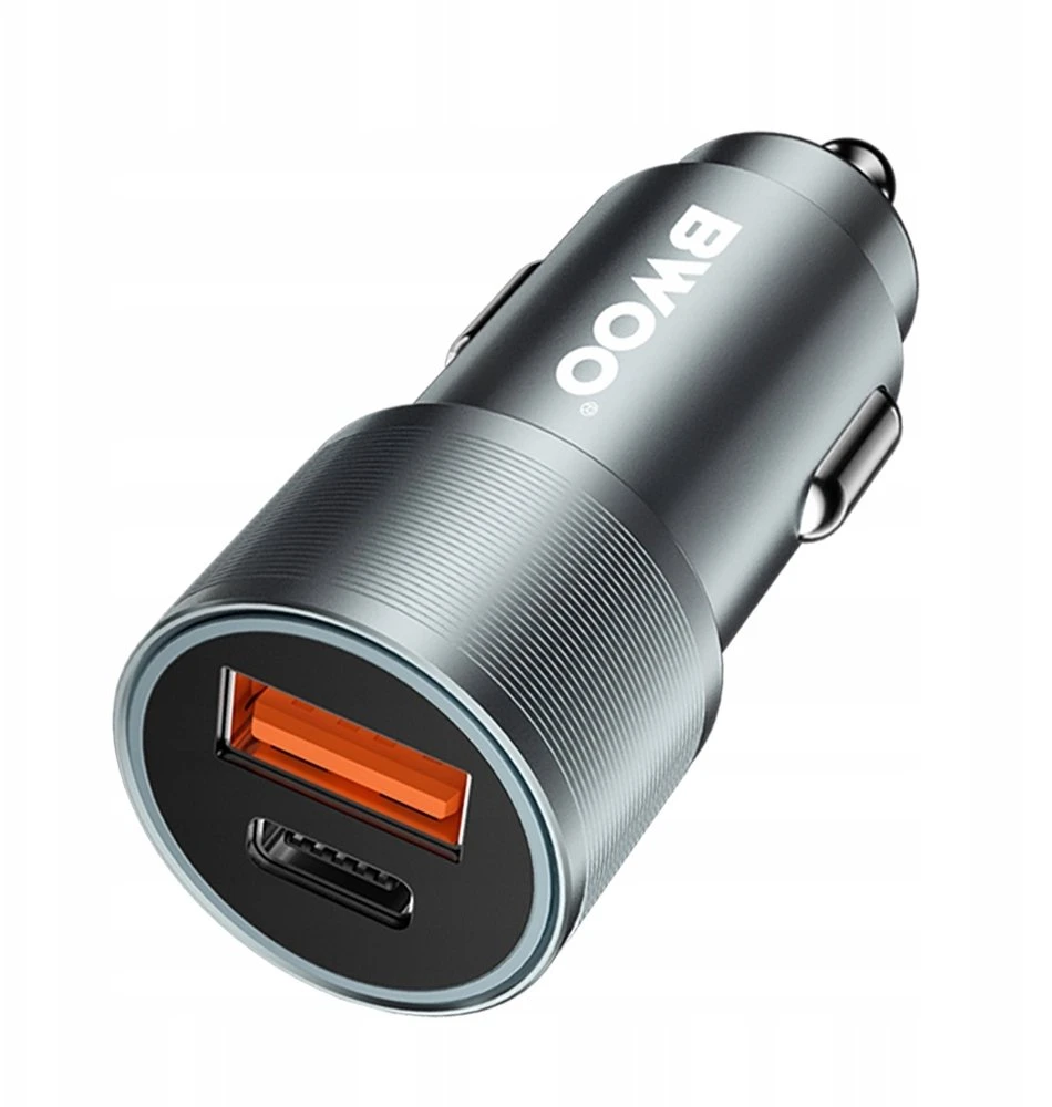 BWOO 38W greitasis automobilinis įkroviklis BO-CC73 QC 18W + PD 20W, pilkai sidabrinis