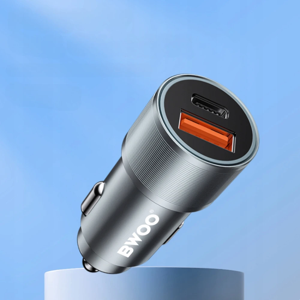 BWOO 38W greitasis automobilinis įkroviklis BO-CC73 QC 18W + PD 20W, pilkai sidabrinis