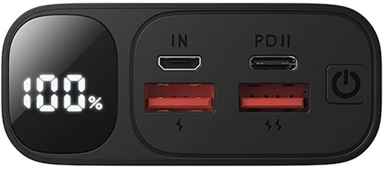 BWOO išorinė baterija 22,5 W, 20000 mAh su LCD ekranu, juoda
