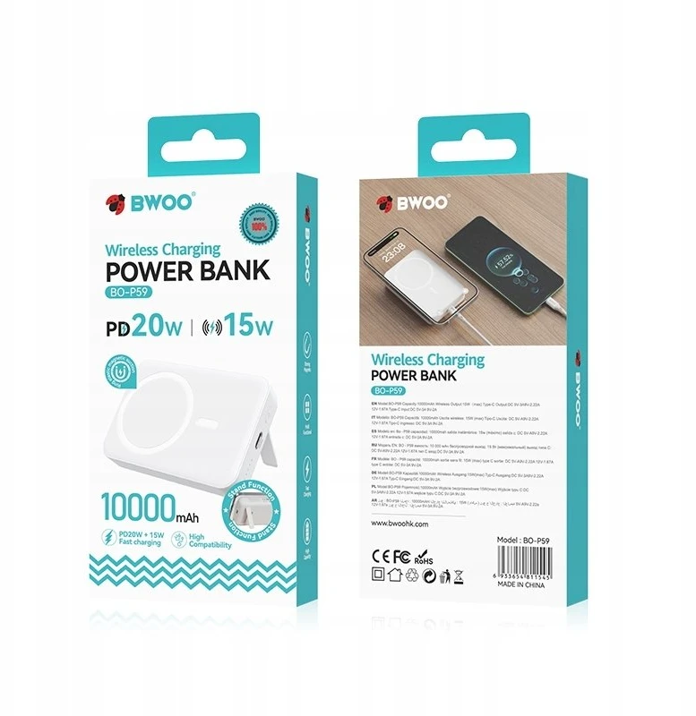 BWOO 20W 10000 mAh išorinė baterija, balta