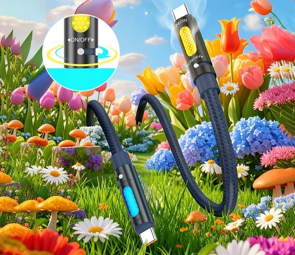 Kabelis USB BWOO X325C-C zapachowy kabelis USB-C - USB-C 240W juoda