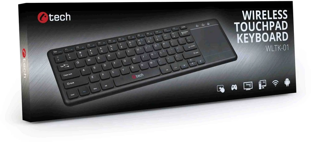 C-Tech klaviatūra C-TECH WLTK-01 universali RF belaidė klaviatūra čekų, slovakų kalba, juoda