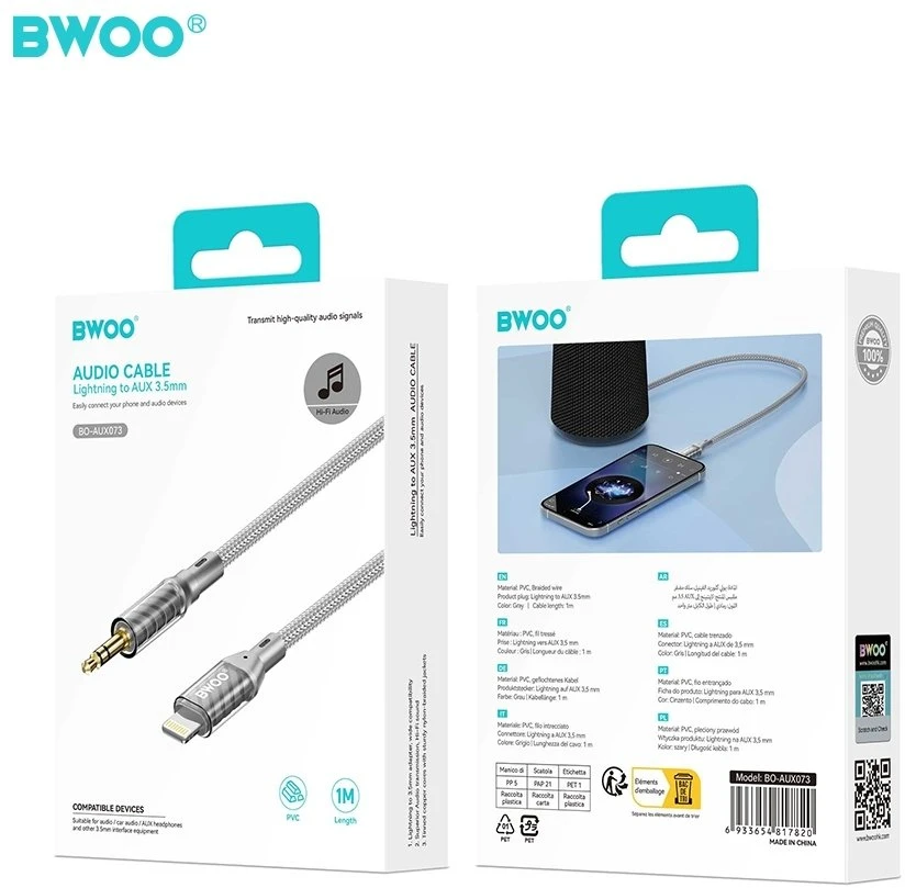 BWOO AUX laidas Lightning į 3.5mm jungtį audio AUX073