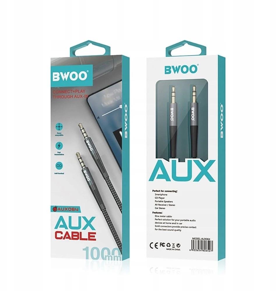 BWOO nailono pintas + aliuminio lydinio korpuso papildomas kabelis BO-AUX064 3,5 mm į 3,5 mm