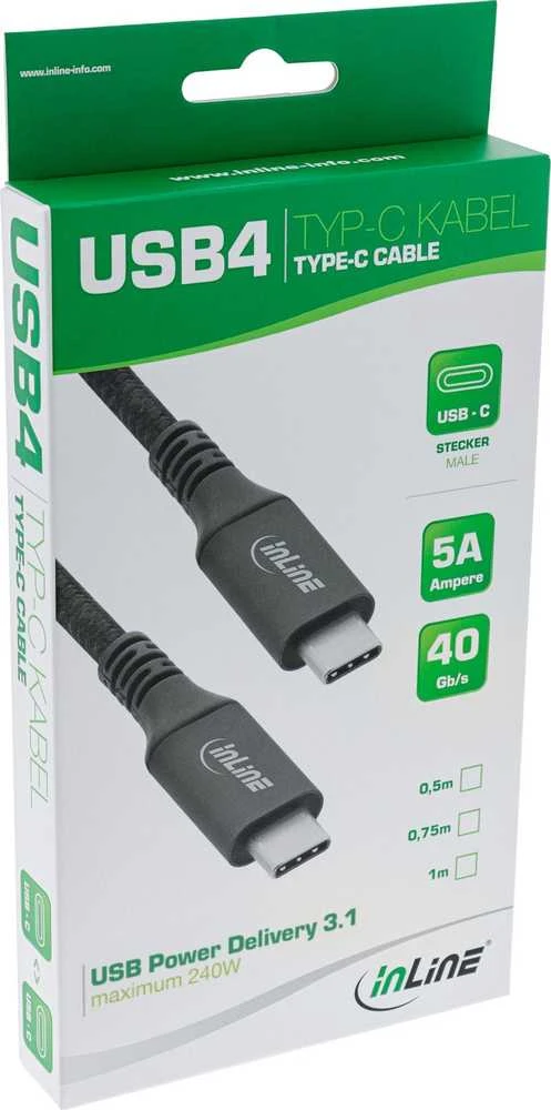 C2G InLine® USB4 kabelis, USB-C kištukas/kištukas, 8K60Hz, juodas, 1,5 m
