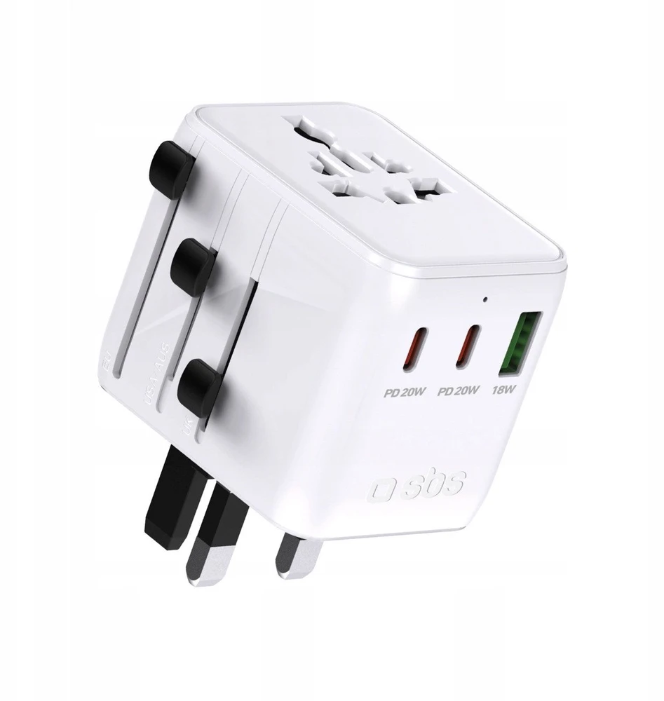 SBS universalus kelioninis adapteris 2xUSB-C 1xUSB-A - Baltas