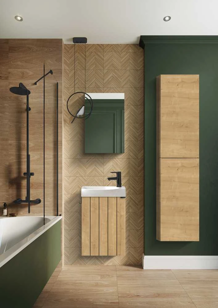 Masterjero CABINET HUNG LAMELLO 45 WITH WASHBAS OAK