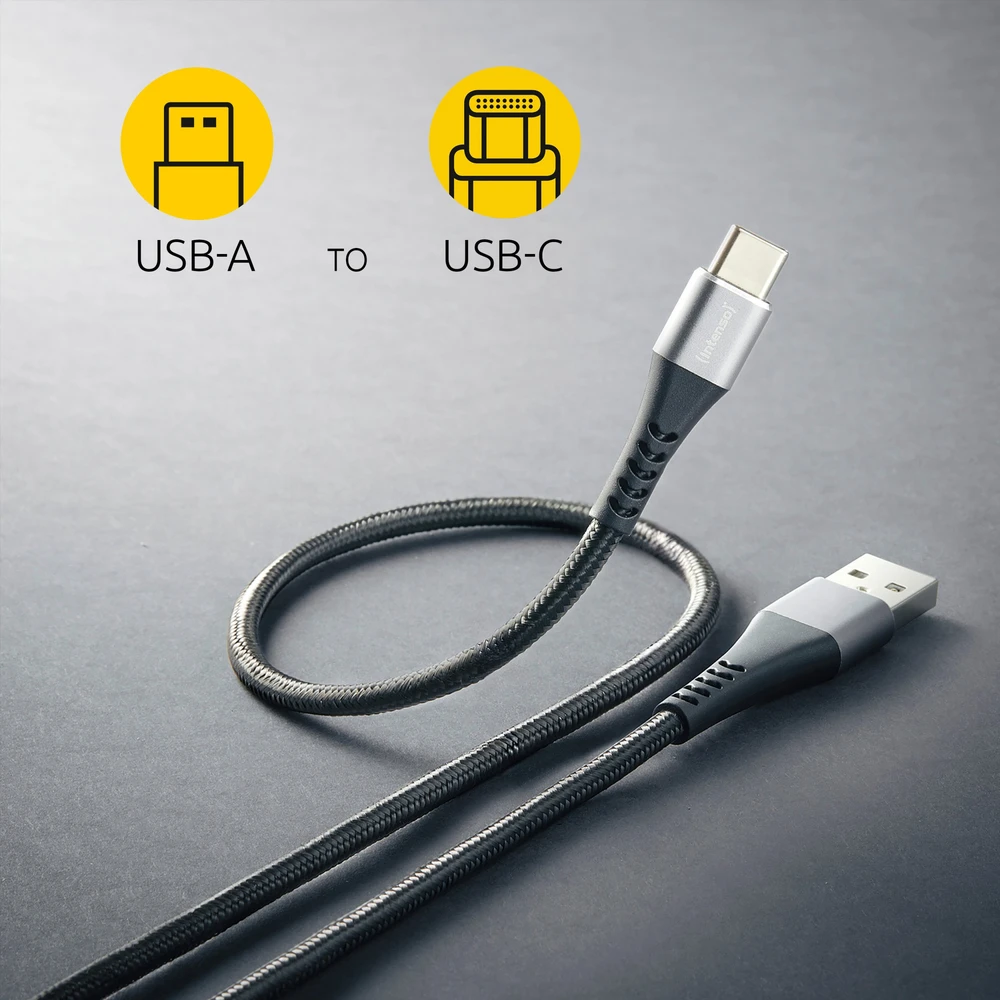 „Intenso A315C“ USB-C įkrovimo / duomenų perdavimo laidas, 1,5 m, greitas įkrovimas iki 60 vatų, juodas, 161 mm, 92 mm, 26 mm, 66 g