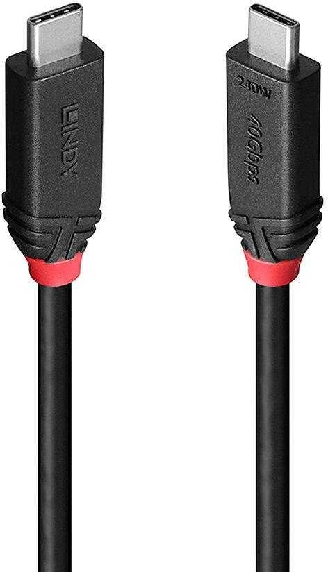 USB Kabelis - LINDY Juodas Line USB4 Type C Laidas, M/M, 40Gbps, 240W PD, 0.5 m, Juodas
