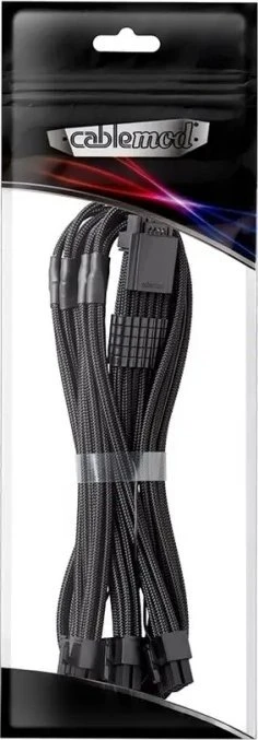 „CableMod C-Series Pro ModMesh 12V-2®“ 6 kontaktų kabelis, su apvalkalu, 16 kontaktų į 3 x 8 kontaktų, skirtas „Corsair Type 4“ ir „3“ maitinimo šaltiniams – juodos spalvos, 60 cm