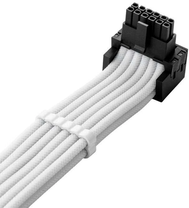 „CableMod C-Series Pro“ tiltelinis jungiamasis kabelis – B variantas, 90°, 16 kontaktų į 4 x 8 kontaktų PCIe, baltos spalvos
