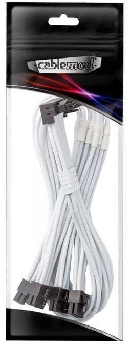 „CableMod C-Series Pro“ tiltelinis jungiamasis kabelis – B variantas, 90°, 16 kontaktų į 4 x 8 kontaktų PCIe, baltos spalvos