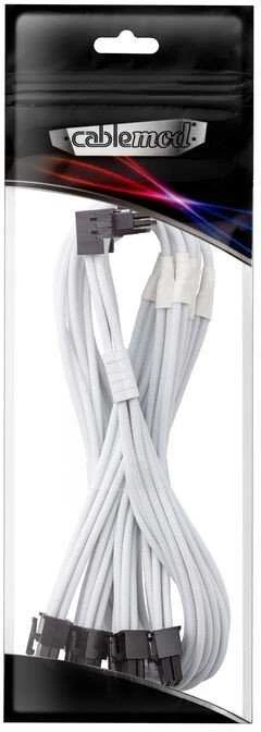 „CableMod C-Series Pro“ tiltelinis jungiamasis kabelis – A variantas, 90°, 16 kontaktų į 4 kontaktų 8 kontaktų PCIe, baltos spalvos