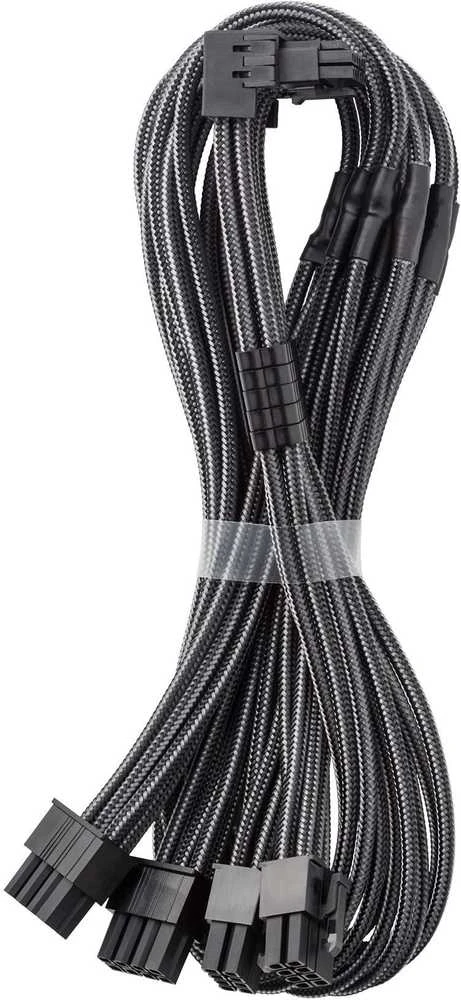 „CableMod C-Series Pro“ tiltelinis jungiamasis kabelis – B variantas, 90°, 16 kontaktų į 4 x 8 kontaktų PCIe, anglies pluošto