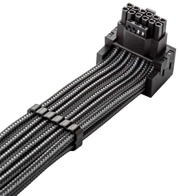 „CableMod C-Series Pro“ tiltelinis jungiamasis kabelis – A variantas, 90°, 16 kontaktų į 2 x 8 kontaktų PCIe, anglies pluošto