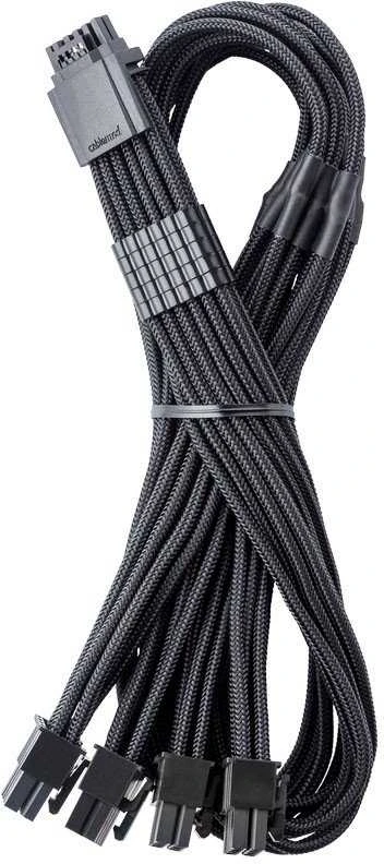 „CableMod C-Series Pro ModMesh 12V-2®“ 6 kontaktų kabelis, su apvalkalu, 16 kontaktų į 4 x 8 kontaktų, skirtas „Corsair Type 4“ ir „3“ maitinimo šaltiniams – juodos spalvos, 60 cm