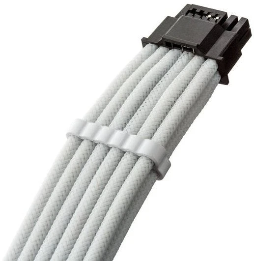 „CableMod C-Series Pro ModMesh 12V-2®“ 6 kontaktų kabelis, su apvalkalu, 16 kontaktų į 4 x 8 kontaktų, skirtas „Corsair Type 4“ ir „3“ maitinimo šaltiniams – baltos spalvos, 60 cm