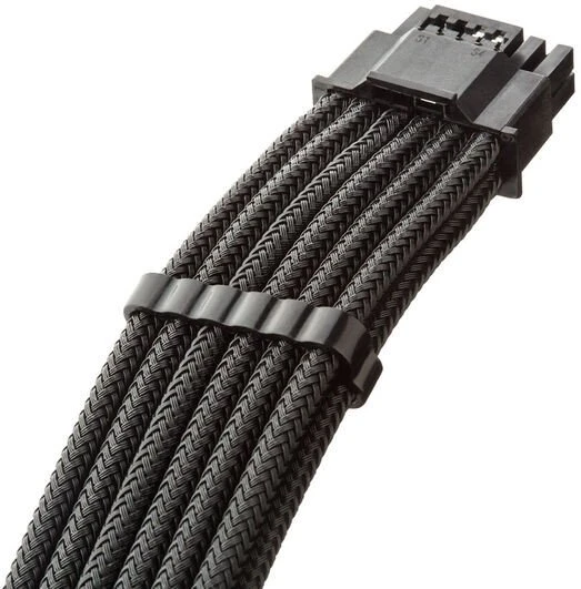 „CableMod C-Series Pro ModMesh 12V-2x6“ kabelis, su apvalkalu, 16 kontaktų į 2 x 8 kontaktus, skirtas „Corsair Type 4“ ir „3“ maitinimo šaltiniams – juodos spalvos, 60 cm