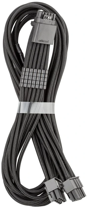 „CableMod C-Series Pro ModMesh 12V-2x6“ kabelis, su apvalkalu, 16 kontaktų į 2 x 8 kontaktus, skirtas „Corsair Type 4“ ir „3“ maitinimo šaltiniams – juodos spalvos, 60 cm
